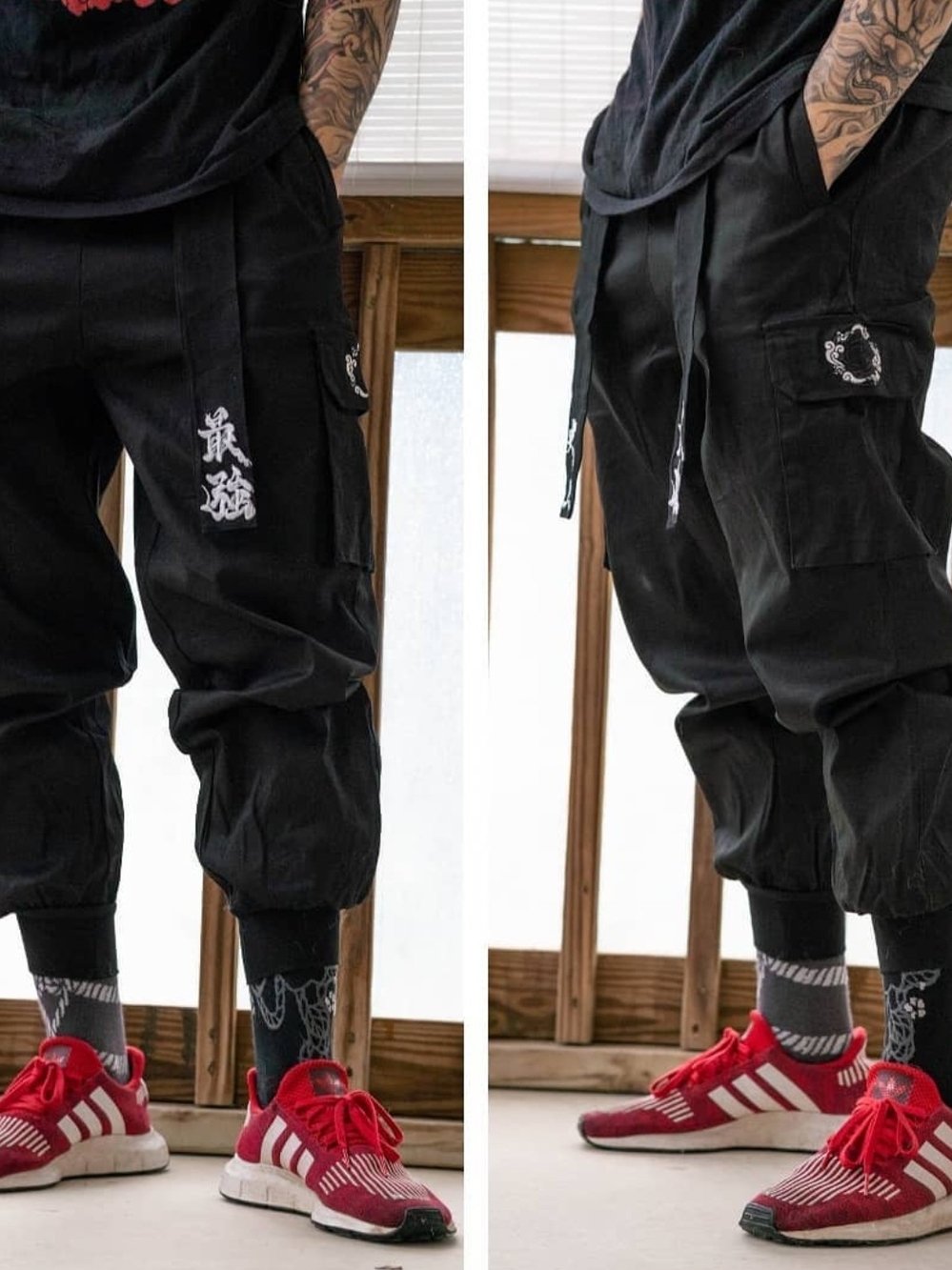 Unisex Black Cargo Jogger Pants with Japanese Design And Utility Pockets